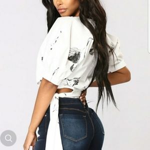 Printed Puff Sleeve Crop Top